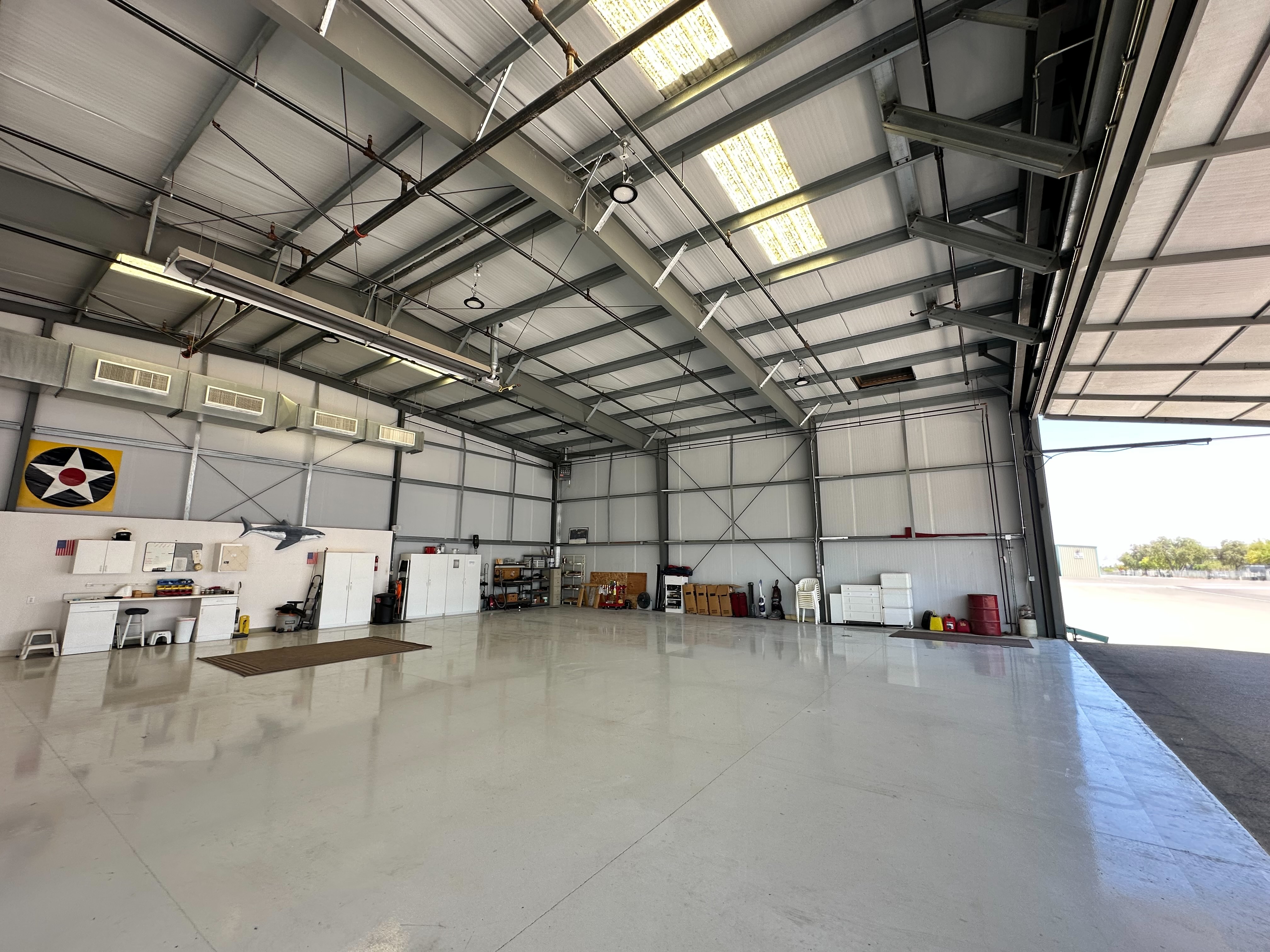3500 Sq Ft Hangar with bathroom, shower, office, A/C, Swamp cooler, furniture, etc.