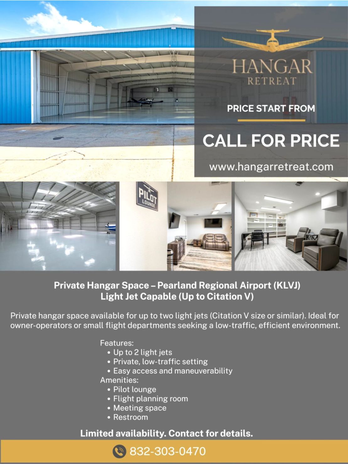 HANGAR RETREAT @ PEARLAND KLVJ