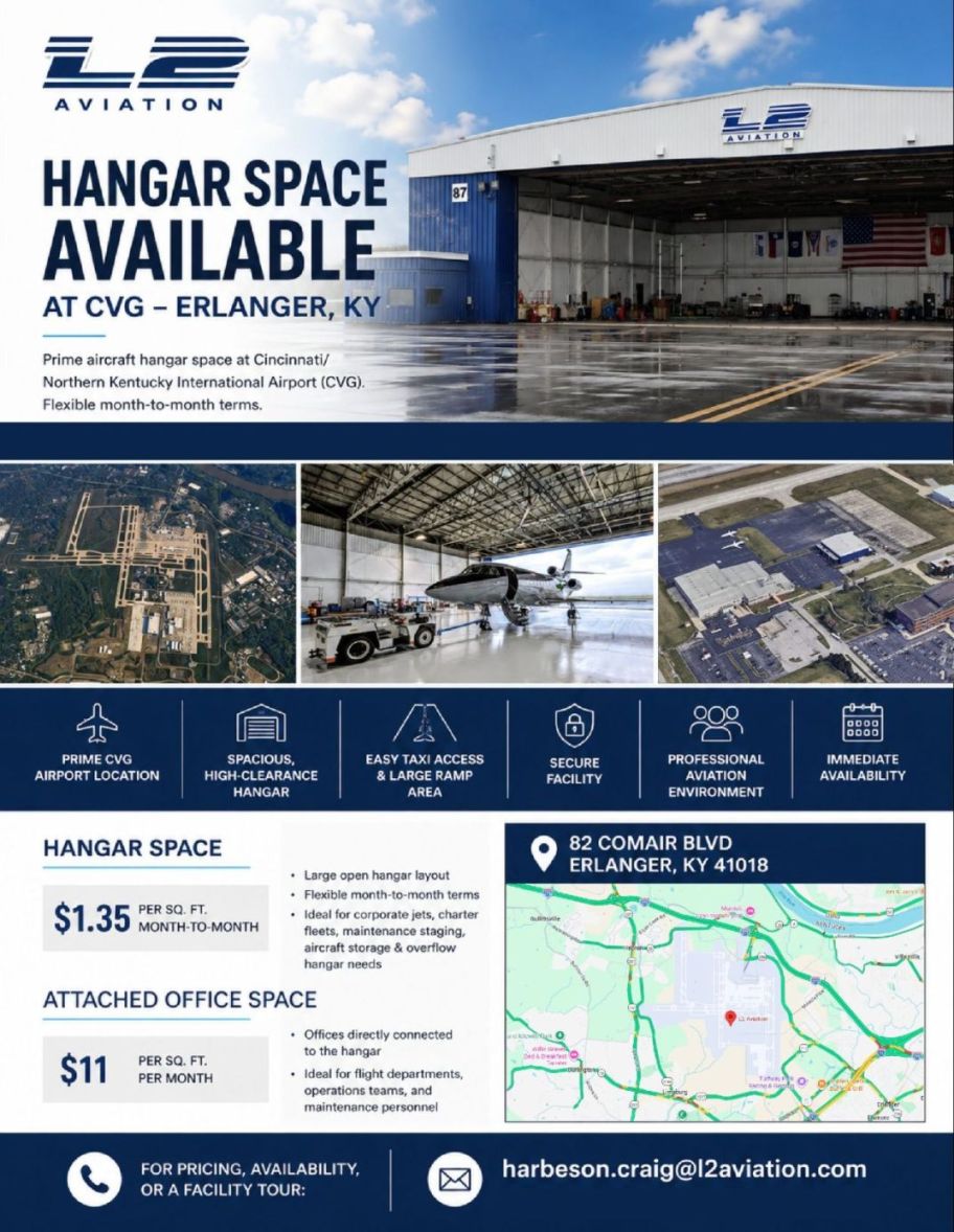 ✈️ HANGAR & OFFICE SPACE AVAILABLE AT KCVG