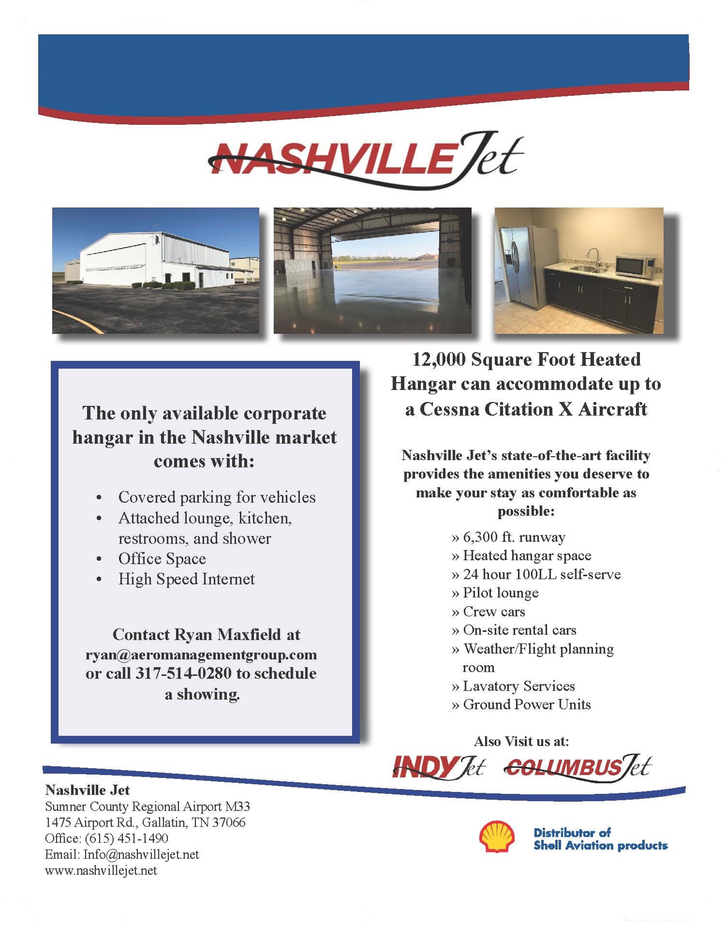 Corporate Hangar Space Available in Nashville