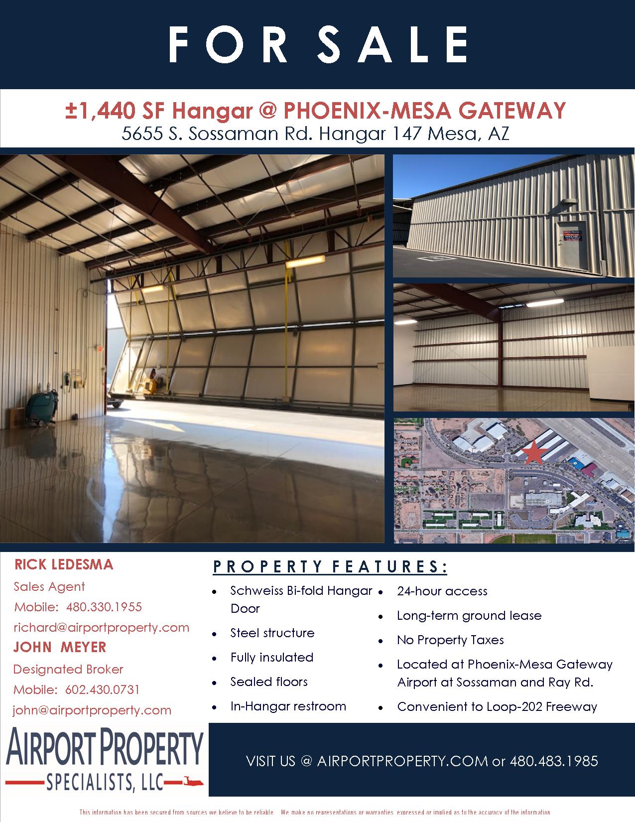 Phx-Mesa Gateway Hangar For Sale ?1,440 SF